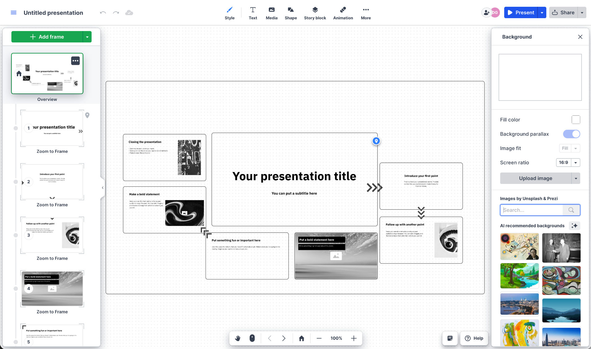 Prezi canvas editor