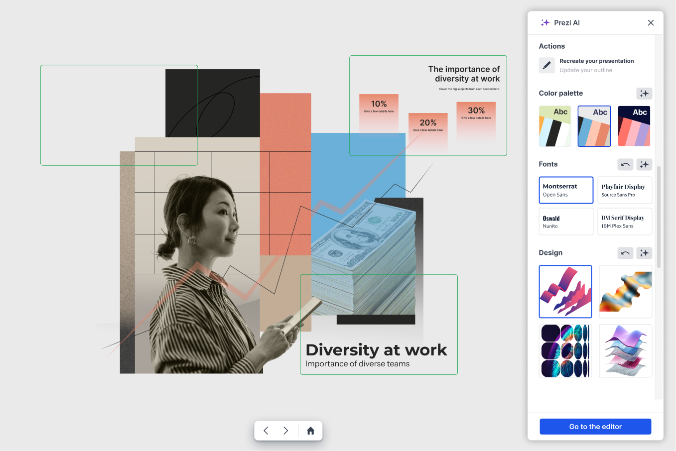 Prezi AI sidepanel with leaves design