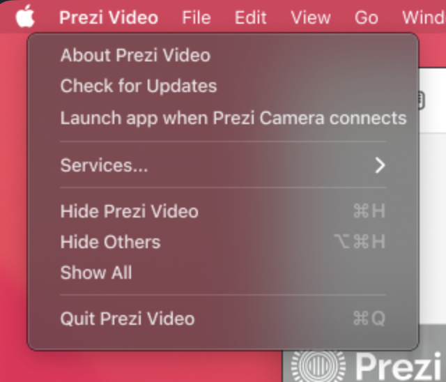 Prezi Video auto-launch menu